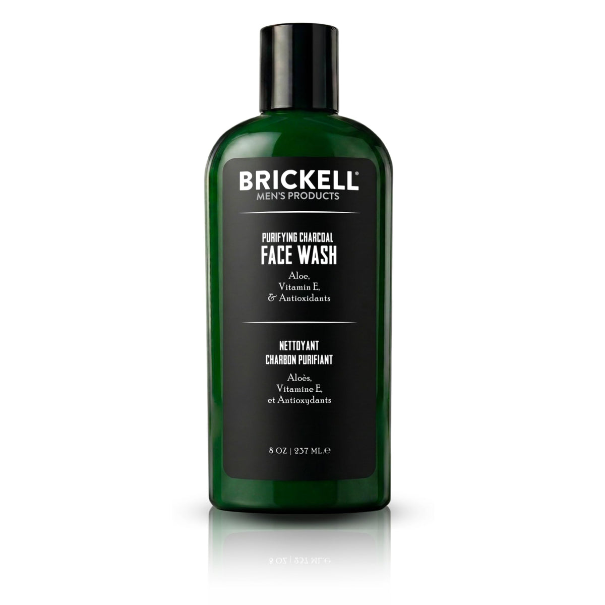 Brickell Men's Products front packaging showing bottle and branding, clear grooming benefit