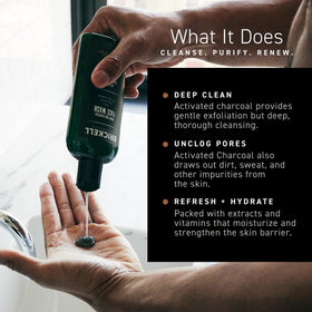 Brickell charcoal cleanser lather texture illustrating gentle yet effective cleaning