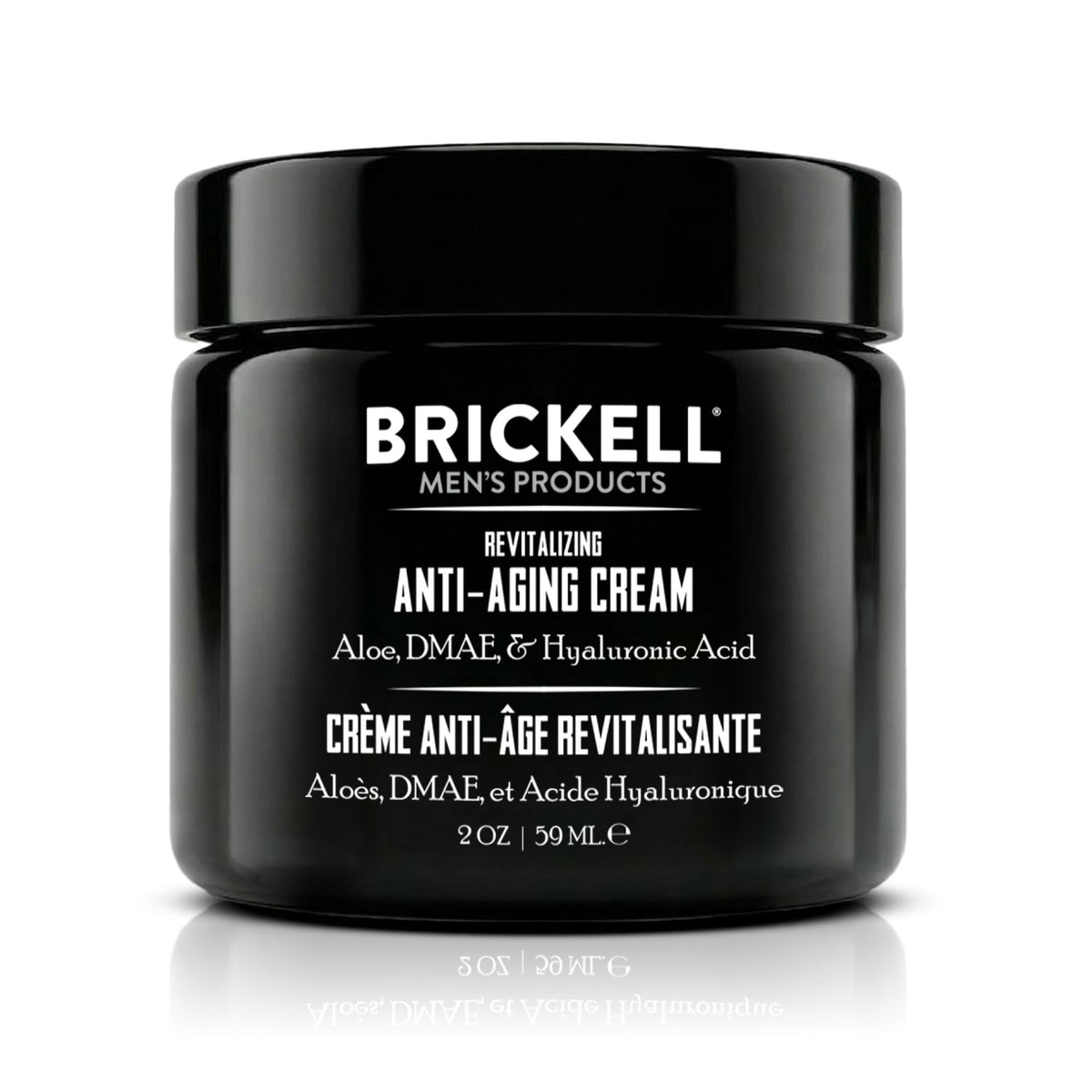 Brickell front packaging jar showing sleek label and moisturizing benefit