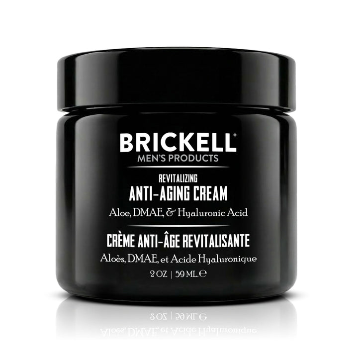 Brickell front packaging jar showing sleek label and moisturizing benefit