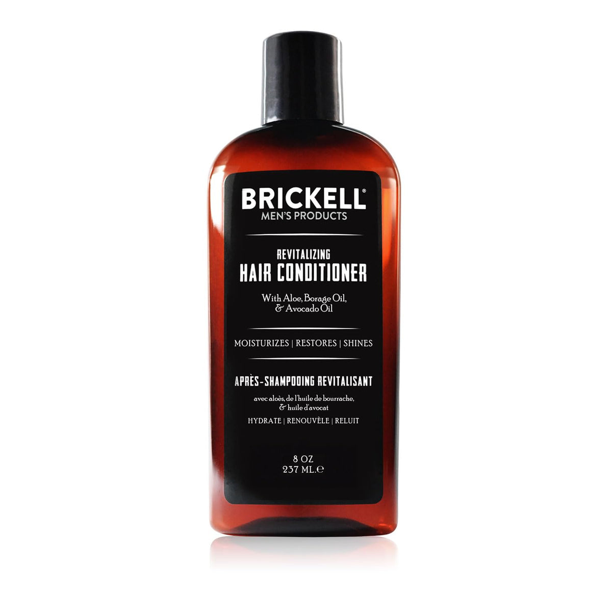 Brickell front packaging showing bottle and label, presents premium grooming benefit