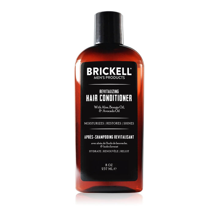 Brickell front packaging showing bottle and label, presents premium grooming benefit