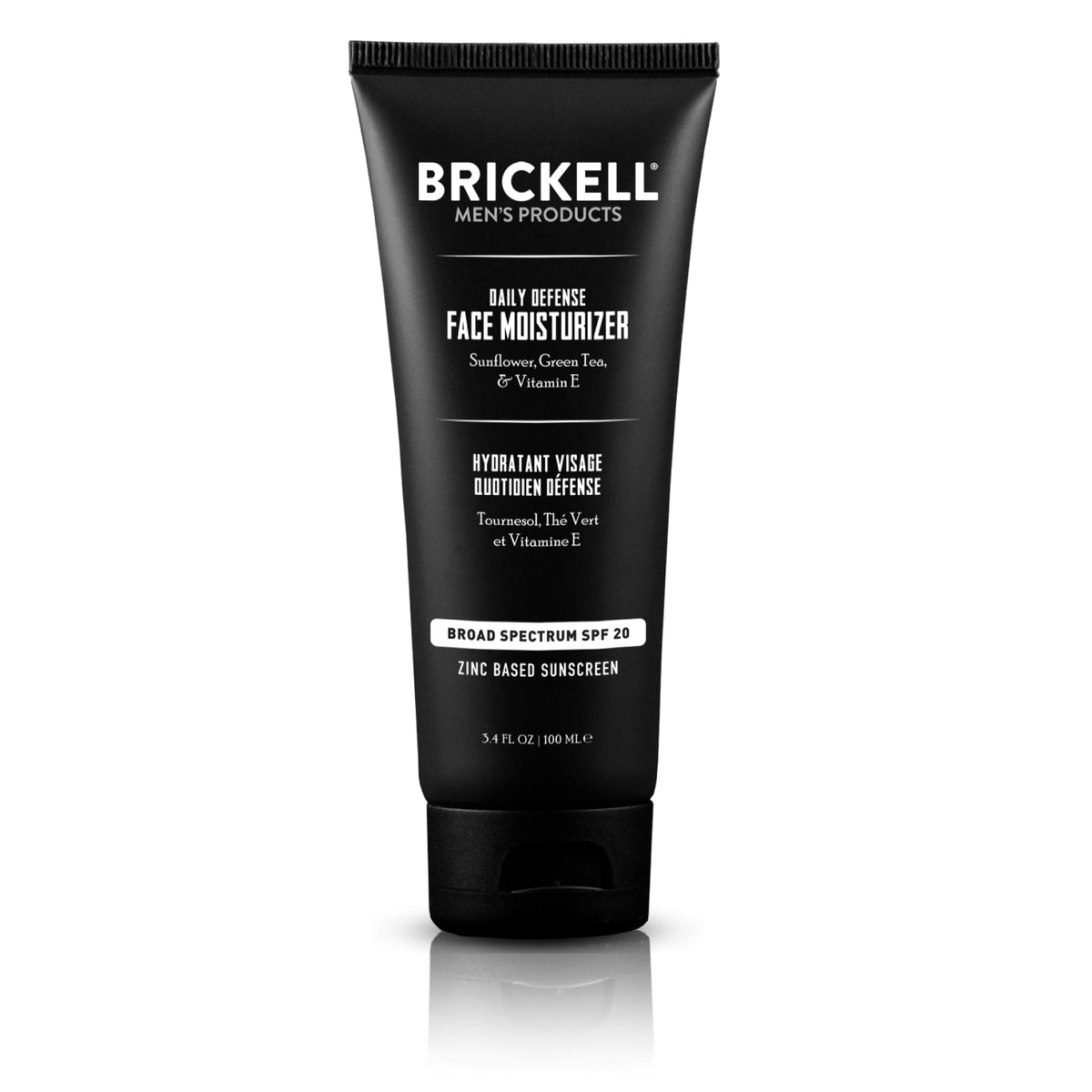 Brickell front packaging showing tube and clear product benefit