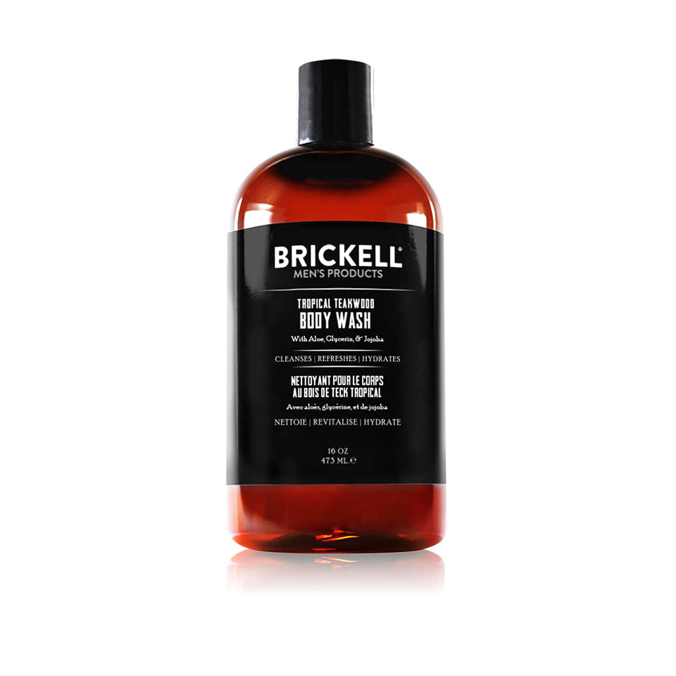 Brickell front bottle showing Tropical Teakwood label and clean presentation