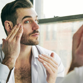 Brickell on bathroom counter in routine conveying everyday protection benefit