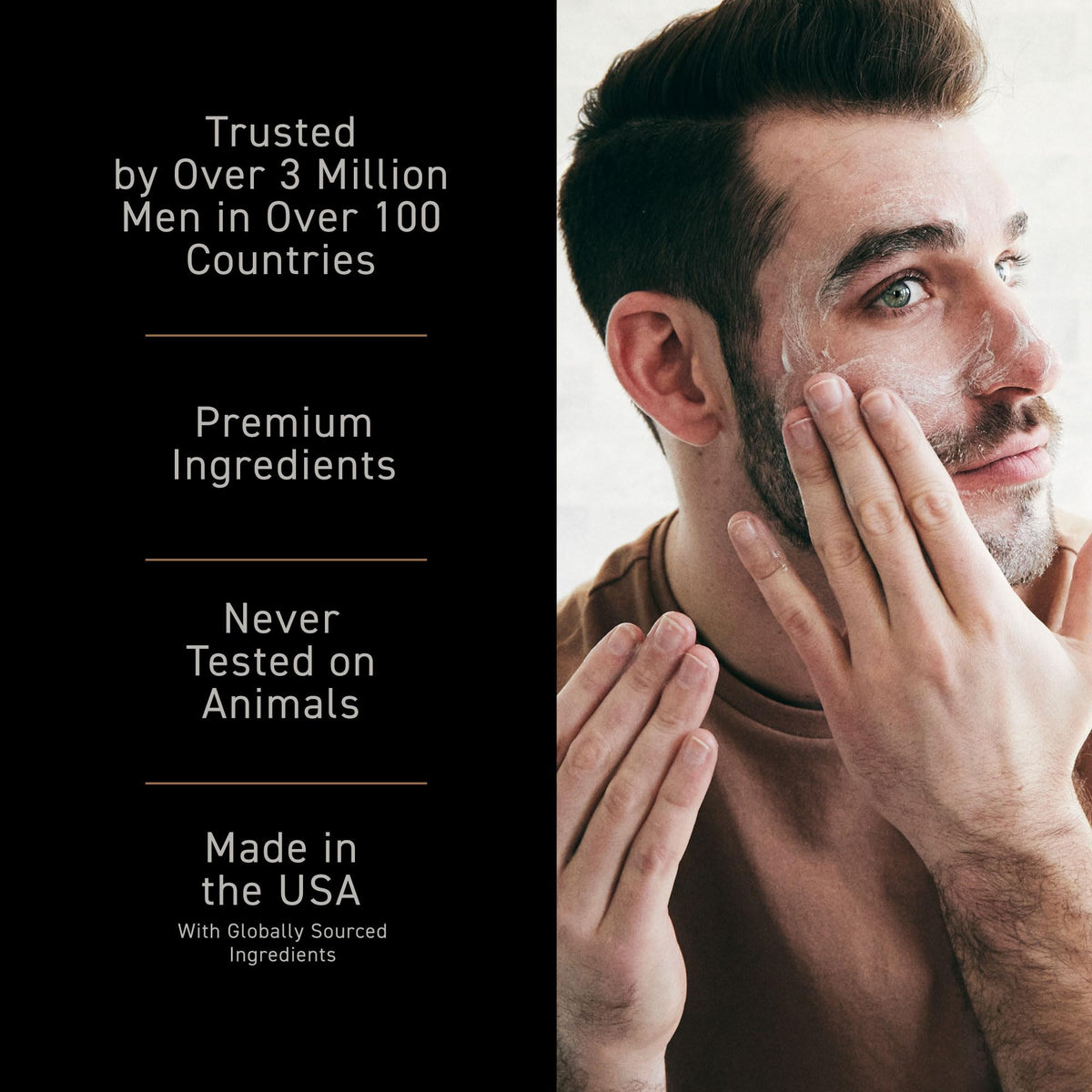 Brickell man applying cream at mirror showing easy nightly application