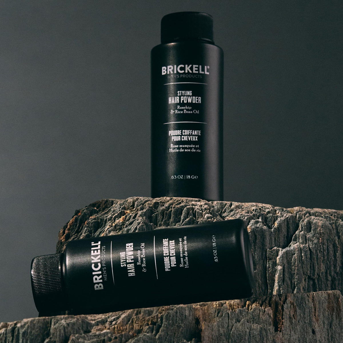 Rosehip and rice bran visuals with Brickell Men's label indicating gentle nourishment