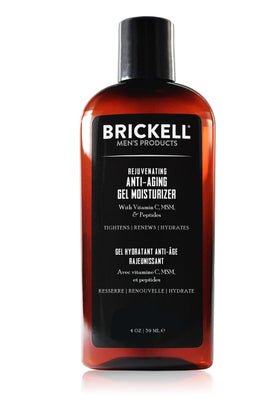 Brickell Men's Products front packaging showing the 4oz gel moisturizer and branding for quick shelf recognition
