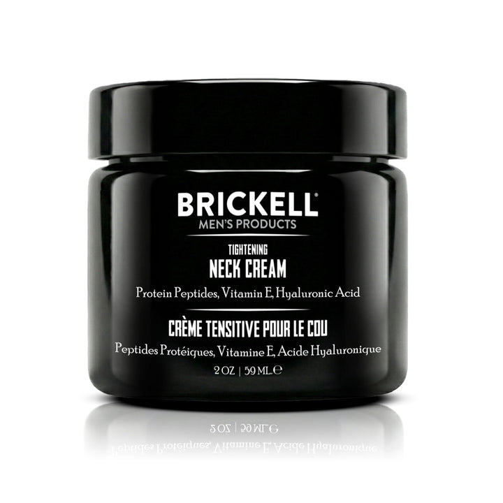 Brickell Men's Products front packaging showing the tightening neck cream, clear branding and benefit