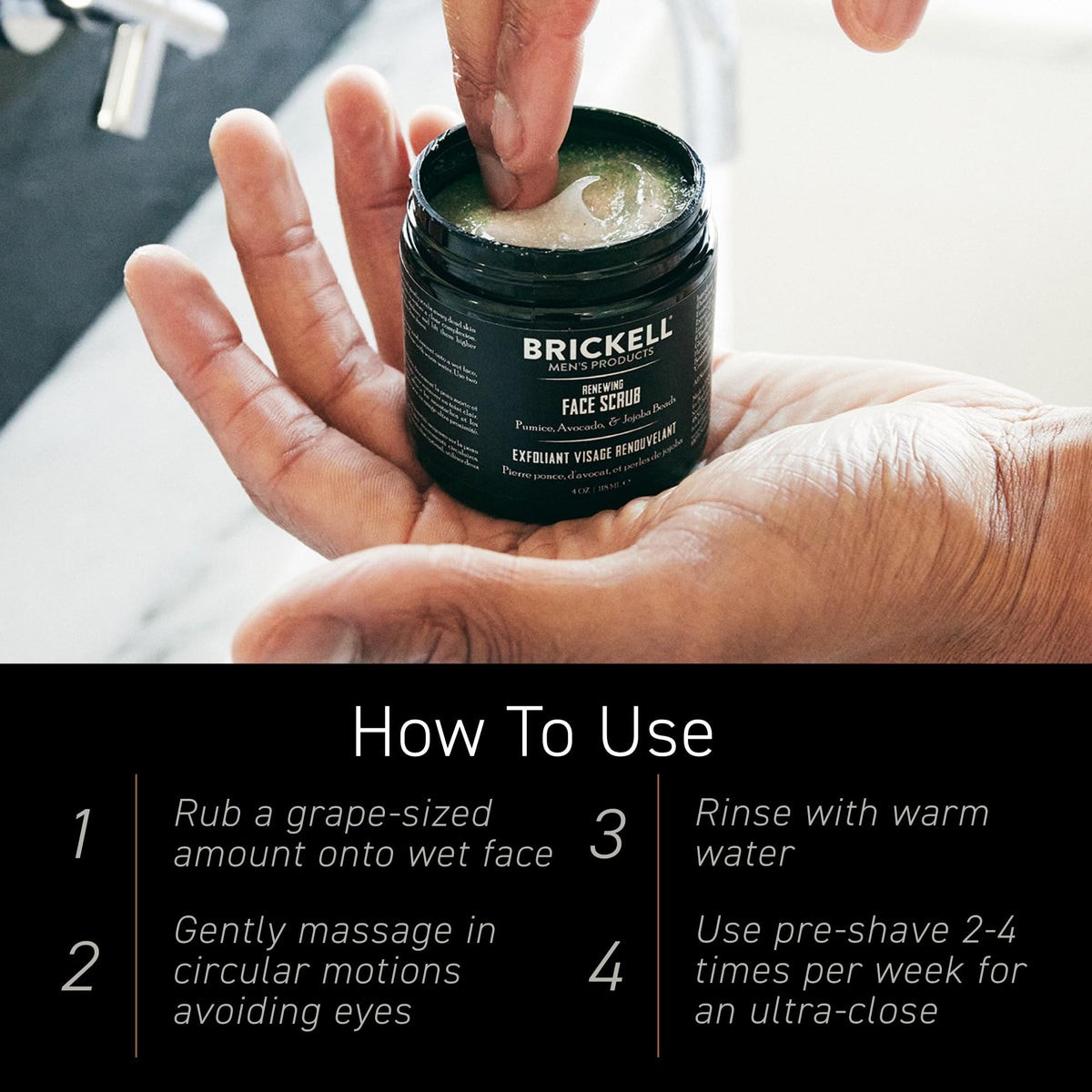 Brickell Men's Products open tube with visible ingredient list highlighting natural actives
