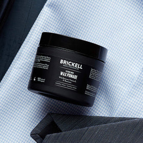 Brickell Men's pomade open texture close-up demonstrating smooth, workable wax