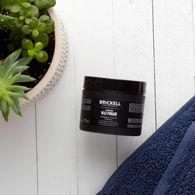 Brickell Men's pomade styled hair result showing natural shine and flexible hold