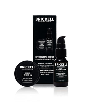Brickell product front packaging showing the unscented eye set and clear benefits