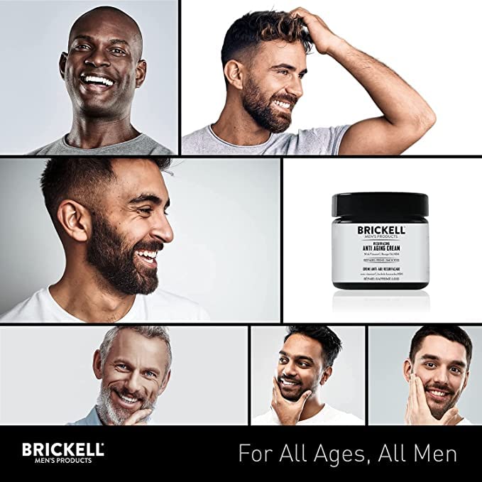 Brickell Men's cream on bathroom sink during morning routine for refreshed skin