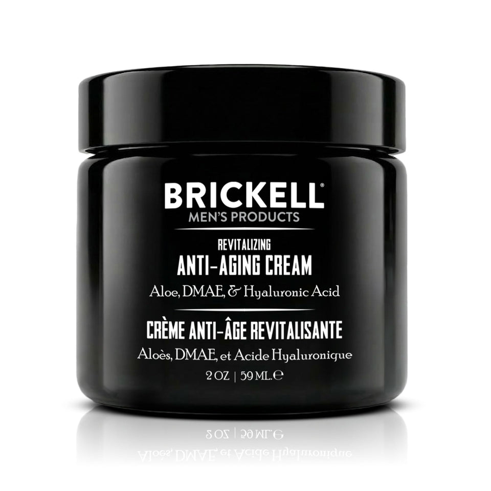 Brickell Men’s Products front packaging showing sleek jar and clear benefits
