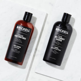 Brickell shampoo texture closeup highlighting exfoliating formula and gentle cleanse