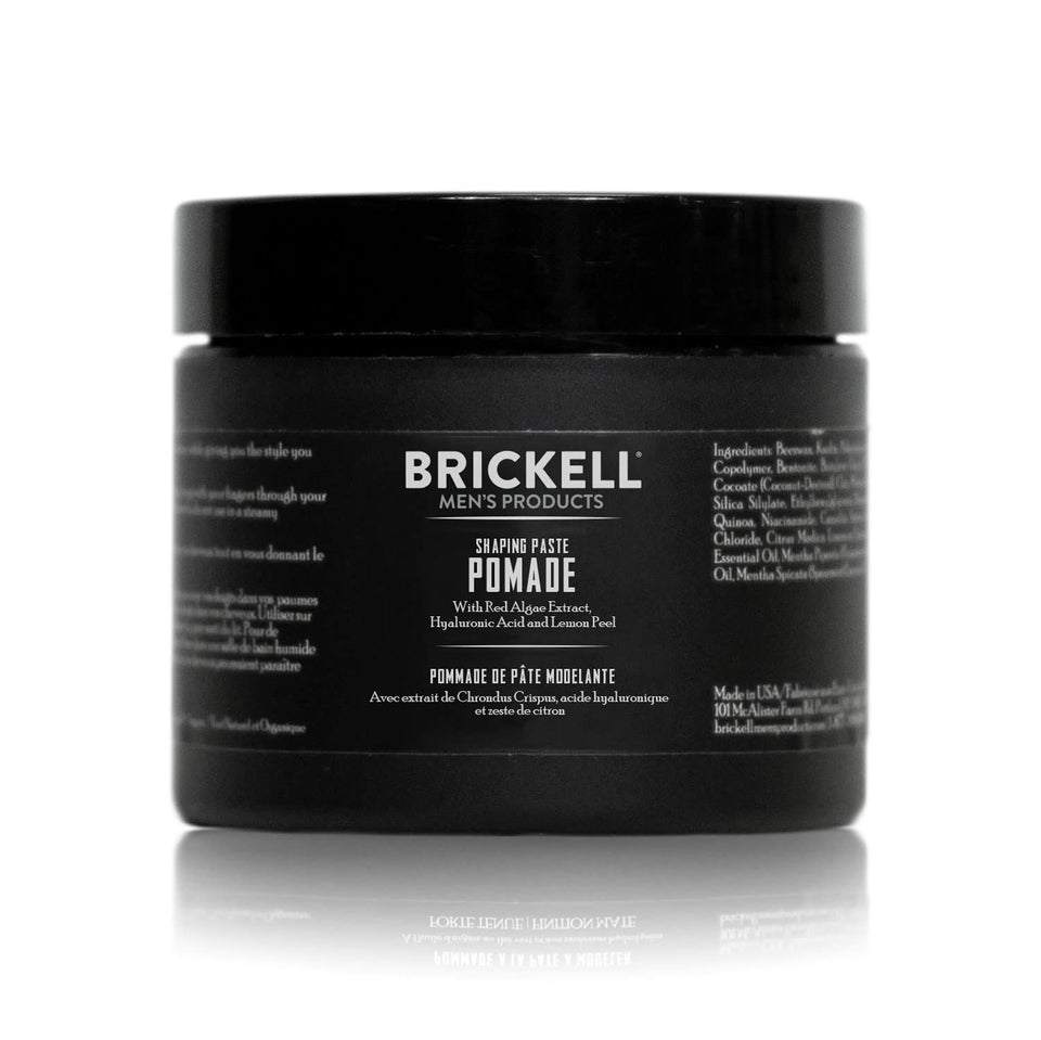 Brickell Men's Products shaping paste front packaging showing label and size benefit: clear product identity