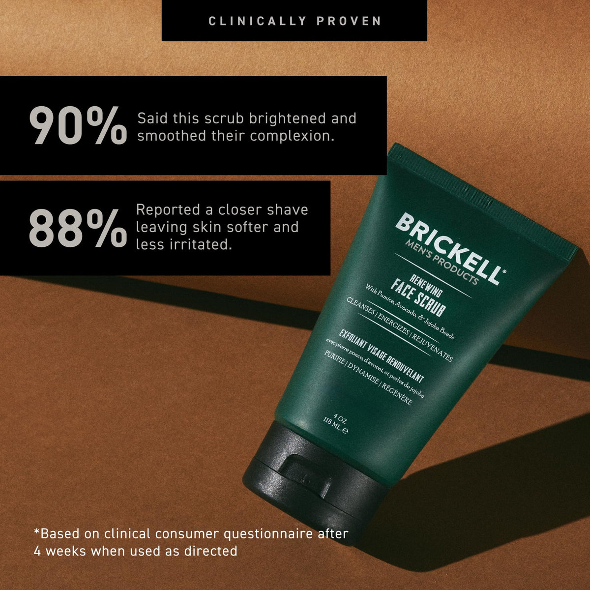 Brickell Men's Products 4 oz tube next to ruler showing compact travel-friendly size