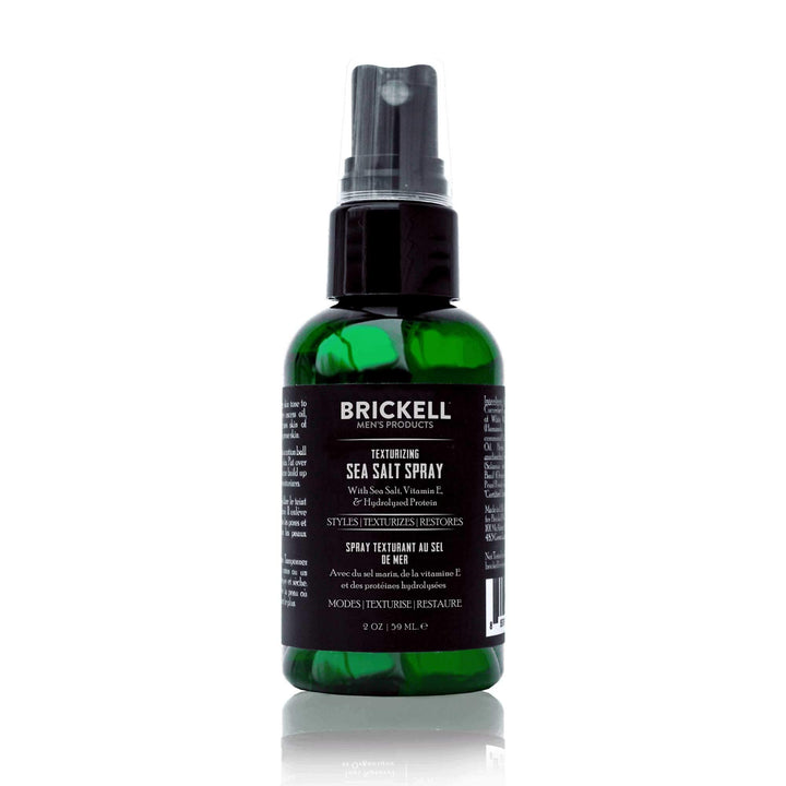 Brickell front packaging showing 2 oz bottle and logo, promotes travel-ready styling