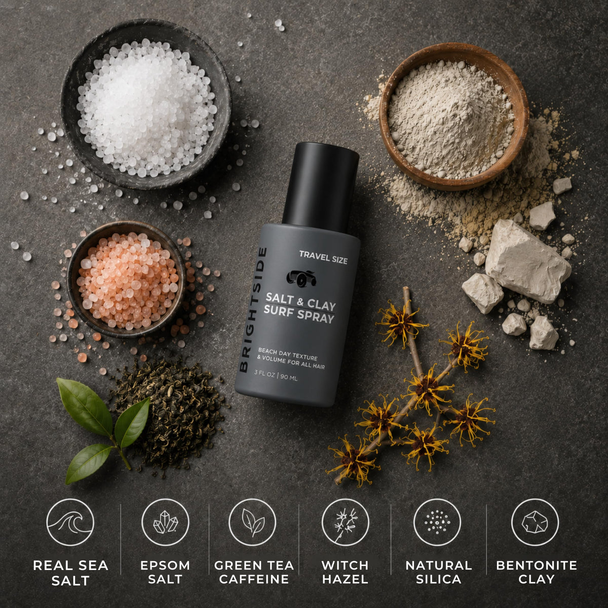 BRIGHTSIDE being sprayed on damp hair showing volumizing pre-styling benefit