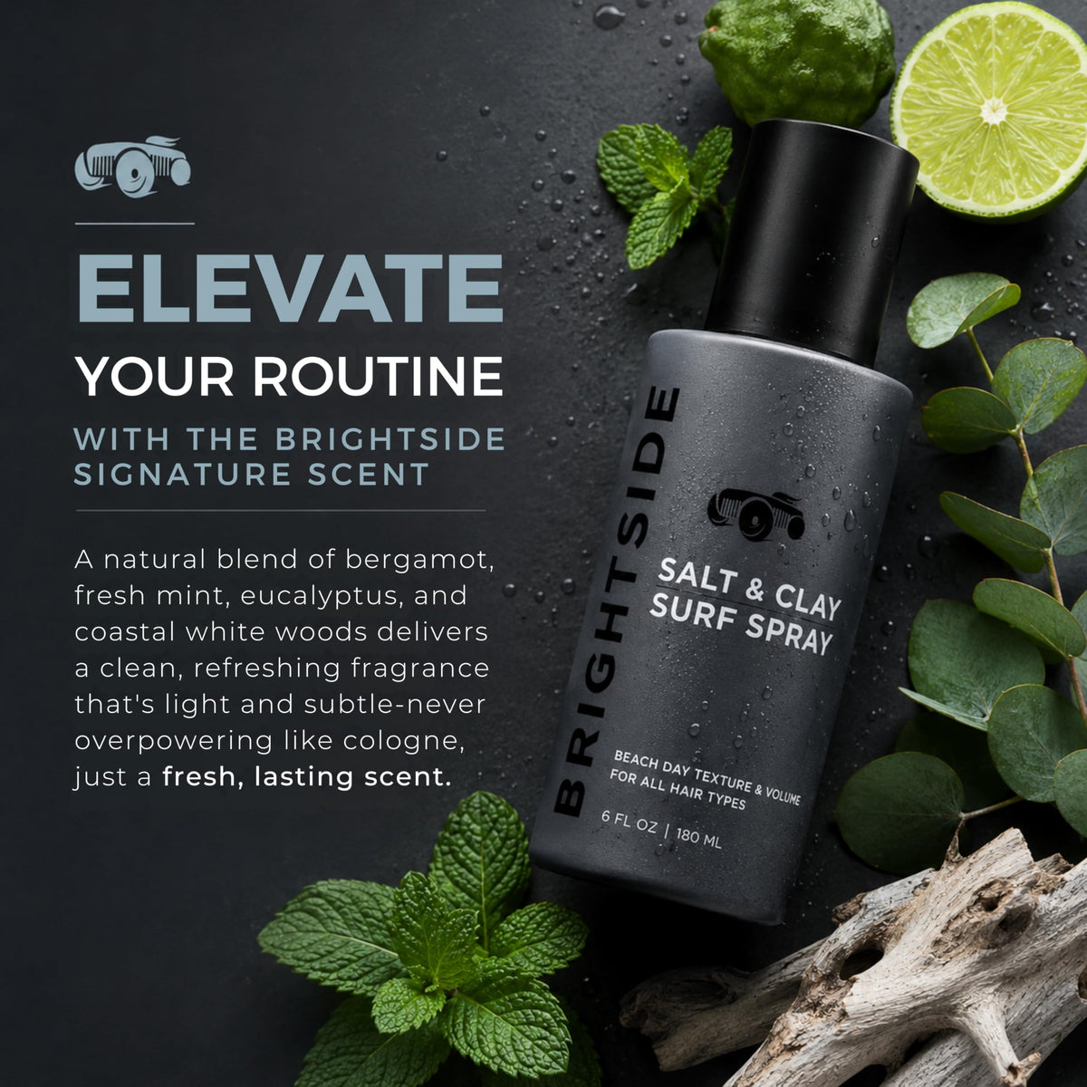 BRIGHTSIDE application to damp hair demonstrating instant volume benefit