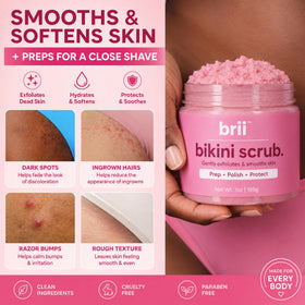 brii lifestyle shot using scrub on bikini area for smoother shave prep
