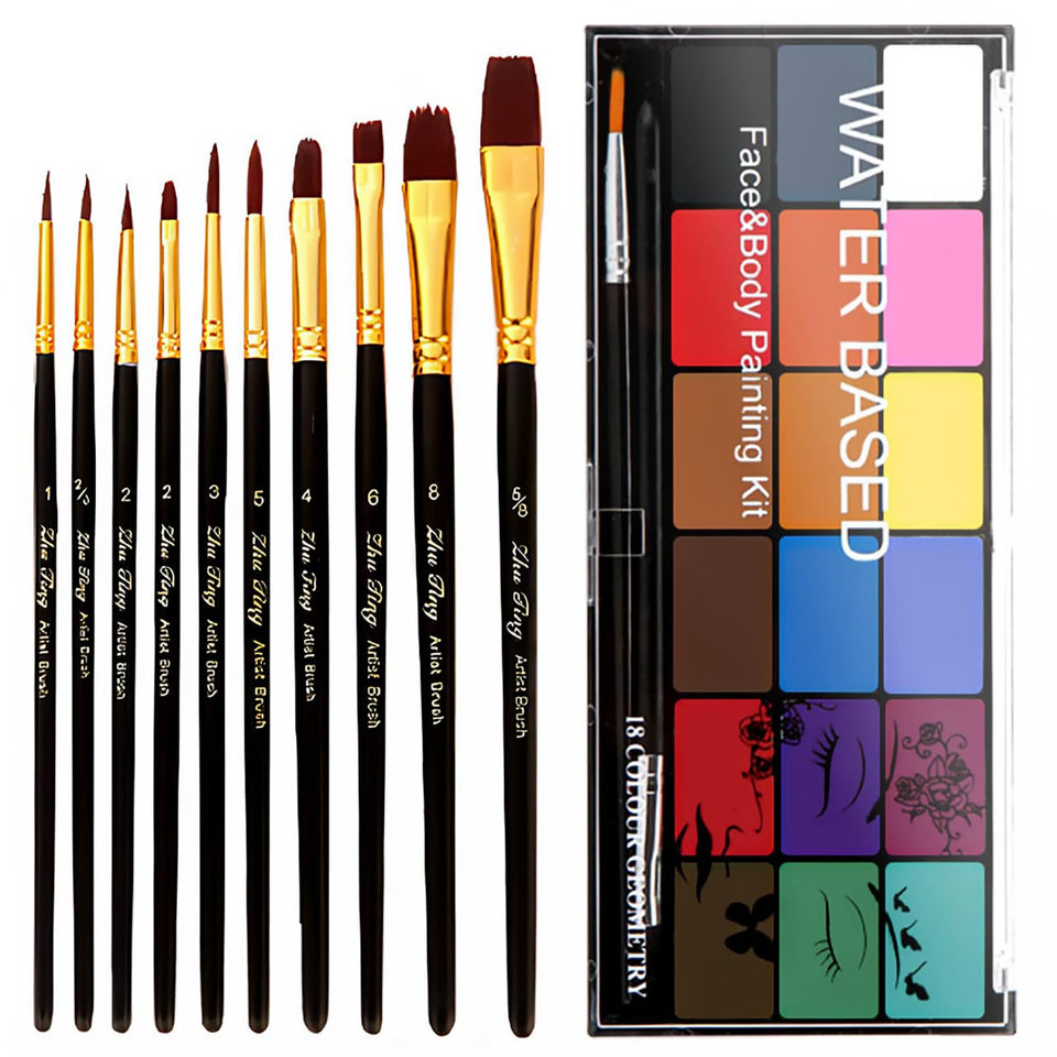 BRIMFULITE front packaging showing whole 18-color kit and included brushes, clear benefits