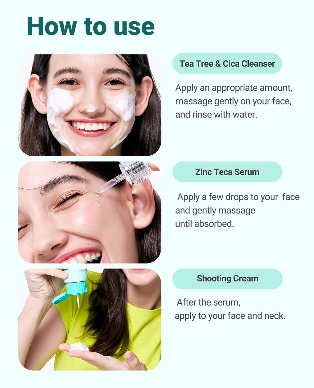 bring green user applying serum in mirror controlling breakouts