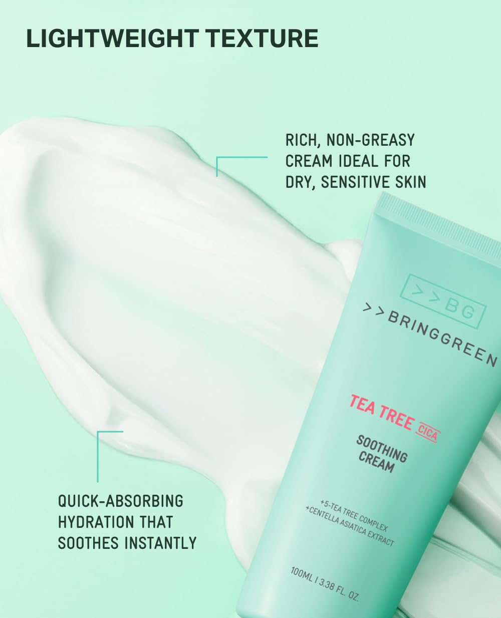 BRING GREEN size scale next to hand illustrating 100ml practical volume benefit