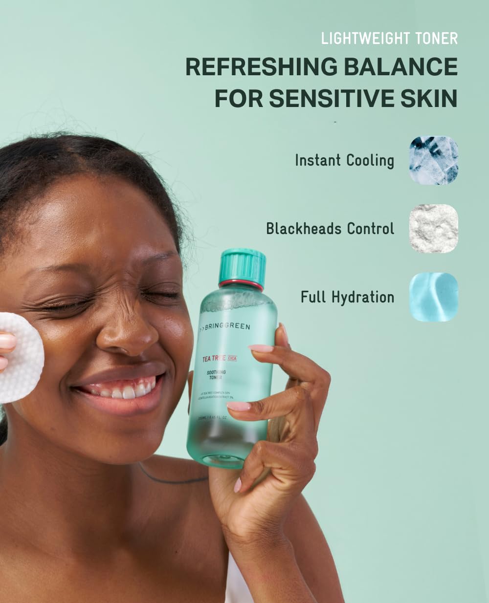 BRING GREEN on bathroom shelf in daily routine setting for refreshed skin