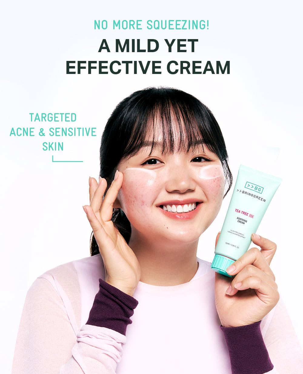 BRING GREEN texture close-up highlighting lightweight cream and quick absorption benefit