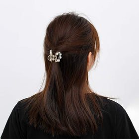Brinie clip worn in half-up hairstyle showing hold and subtle decorative shine