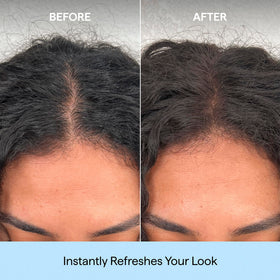 Briogeo applying puff to dark hair roots for discreet coverage