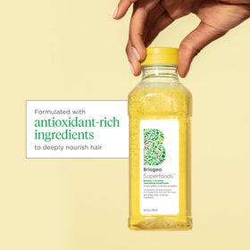briogeo close-up of label highlighting natural ingredient list and benefits