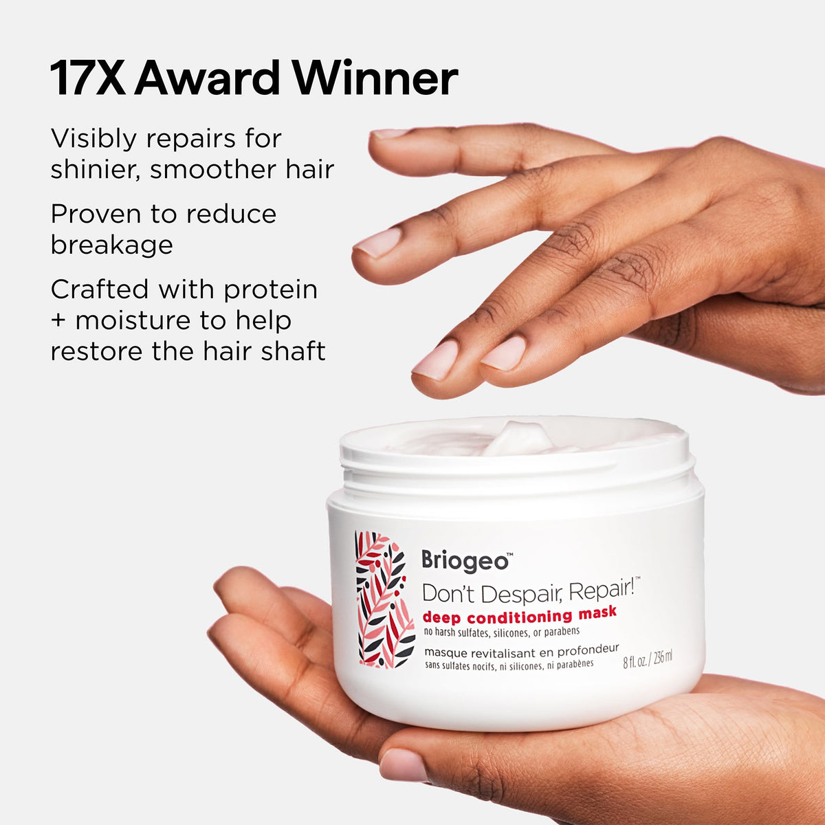 Briogeo deep conditioning mask being applied in shower for quick 10-minute treatment