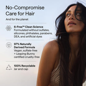 Briogeo mask used by model with curly hair showing enhanced shine and definition