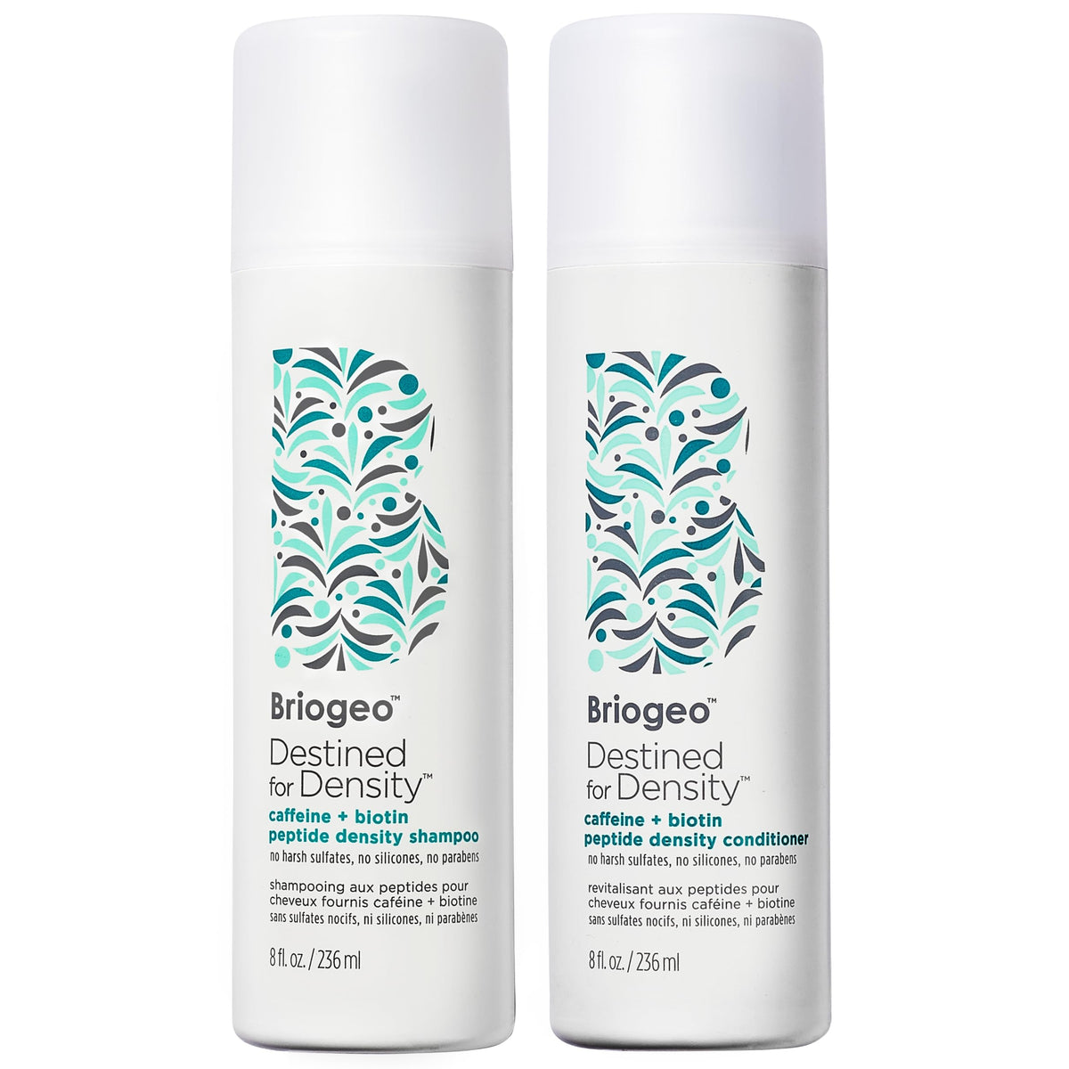 Briogeo duo front packaging showing bottles and density claims for fuller-looking hair
