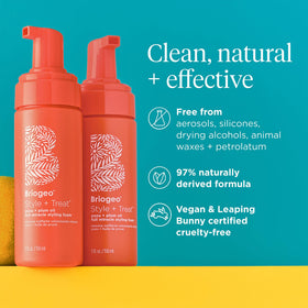 Bathroom shelf styled with Briogeo foam among other clean beauty items for routine integration