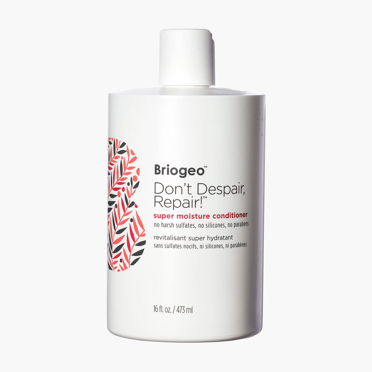 Briogeo front packaging 16oz showing full bottle and branding for shelf appeal