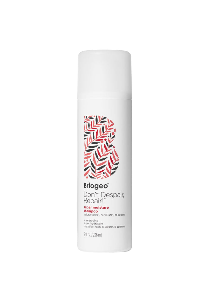Briogeo front packaging showing Super Moisture Shampoo benefits and clean formula