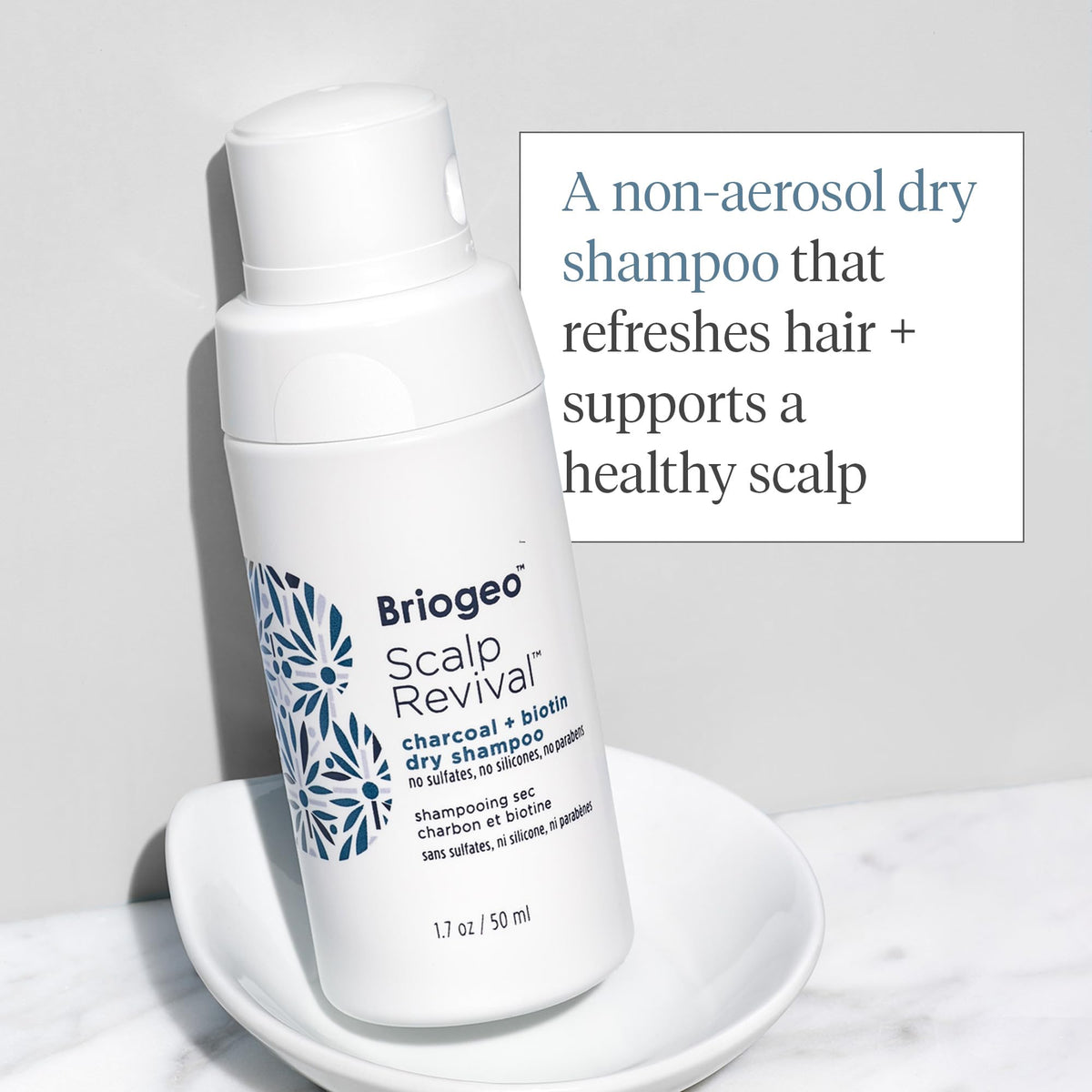 briogeo ingredients flatlay with binchotan charcoal and biotin showcasing detox and strength benefits