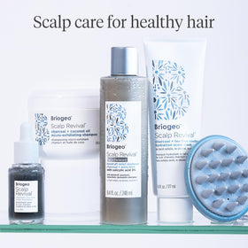 Briogeo label close-up highlighting vegan, 6-free clean formulation benefits