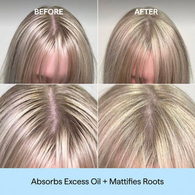 Briogeo powder on puff demonstrating targeted application and instant oil absorption