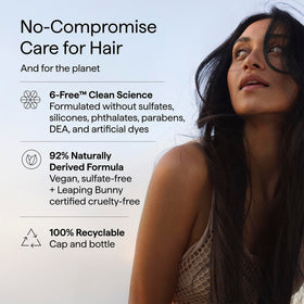 briogeo conditioner beside color-treated hair model showing color-safe hydration