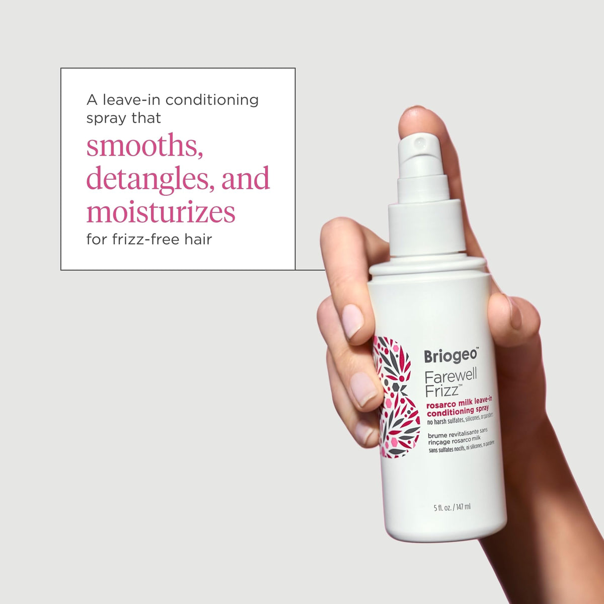 Close-up of milky spray texture from Briogeo showing lightweight hydration
