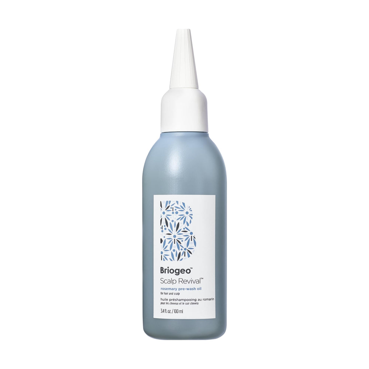 Briogeo front packaging showing bottle and label, highlights clean formula benefits