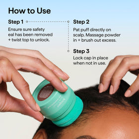 Briogeo puff held in hand to show compact 0.5 oz travel size