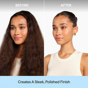 Briogeo sleek stick applied to hairline demonstrating smooth edge control benefit