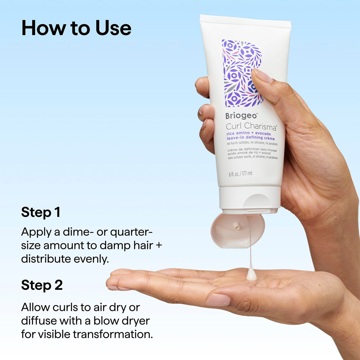 Briogeo used with diffuser in lifestyle setting for voluminous curls