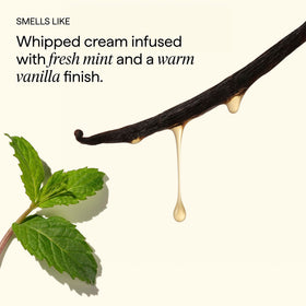 briogeo product staged with vanilla and mint props to suggest fresh, pleasant scent